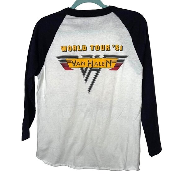 Van Halen 1981 World Tour Rock Concert T Shirt Size Large Vintage Raglan Sleeve - Picture 2 of 13